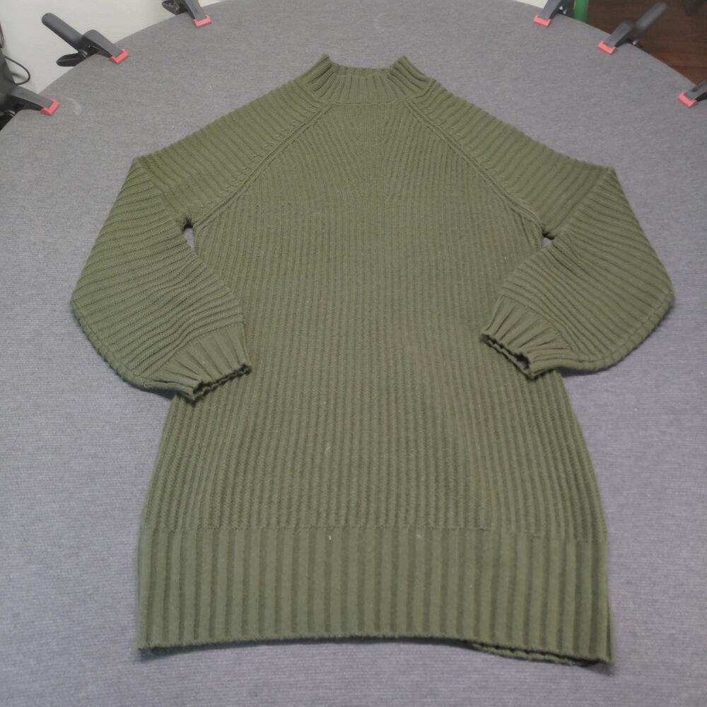 LILLUSORY Sweater Dress Womens M Olive Green Mock Neck Lantern Sleeve